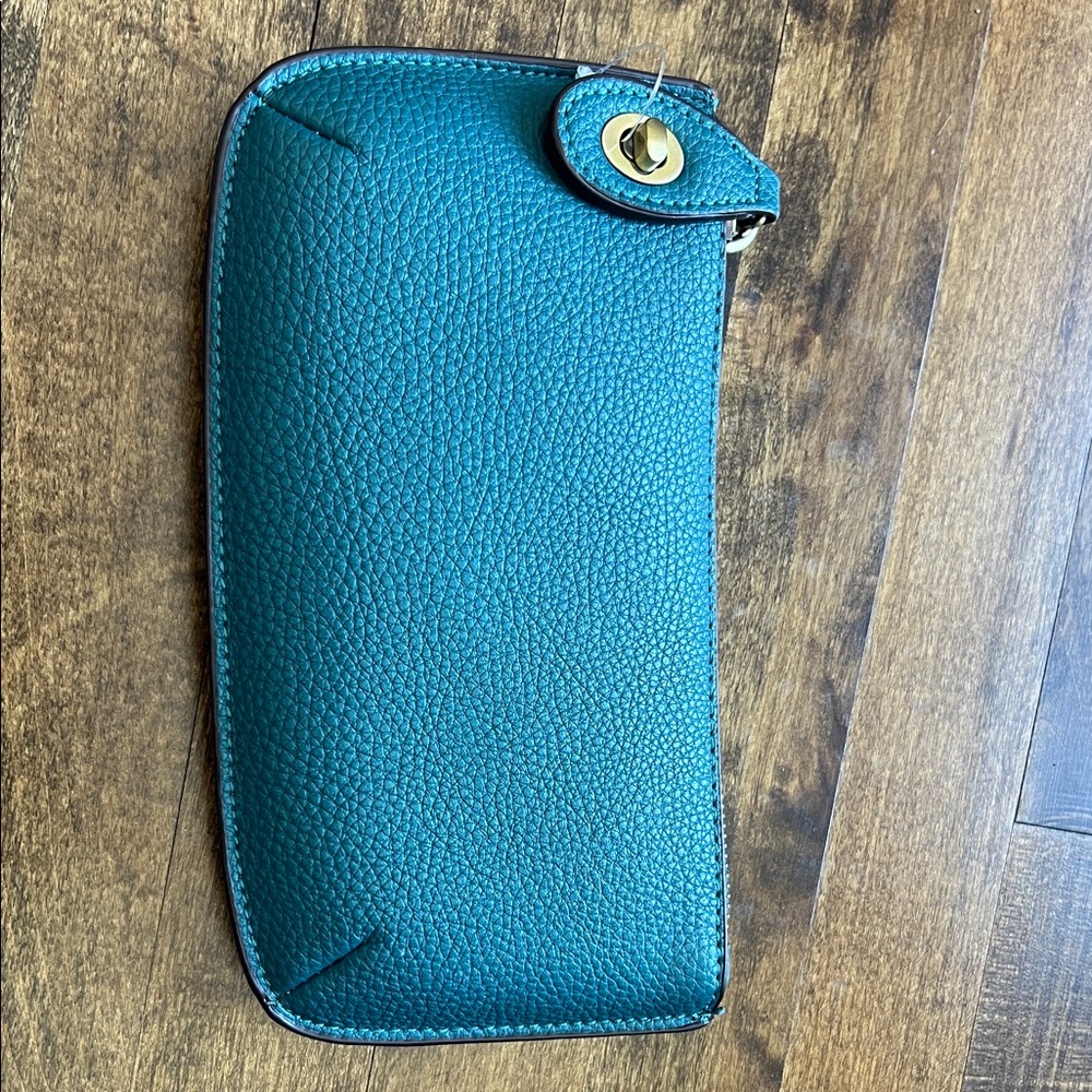 Teal Leather Wallet with Gold Button